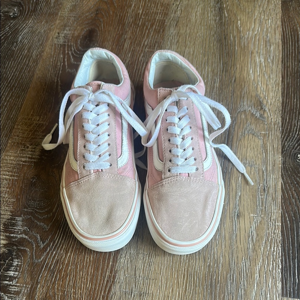 Vans Old Skool Shoes Pink and White Sneakers Suede Canvas Low-Top W8/M6.5